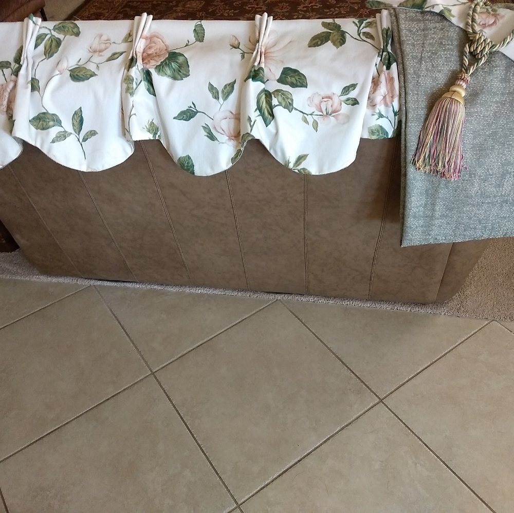 Custom made floral Cornice , drape and tie back